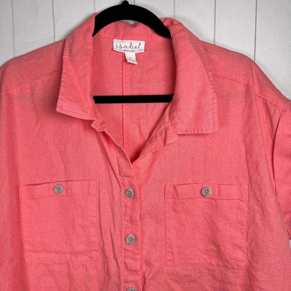Isabel Maternity Ingrid + Isabel Linen/Rayon Pink Button Blouse‎ Top Lagenlook L - Picture 3 of 8